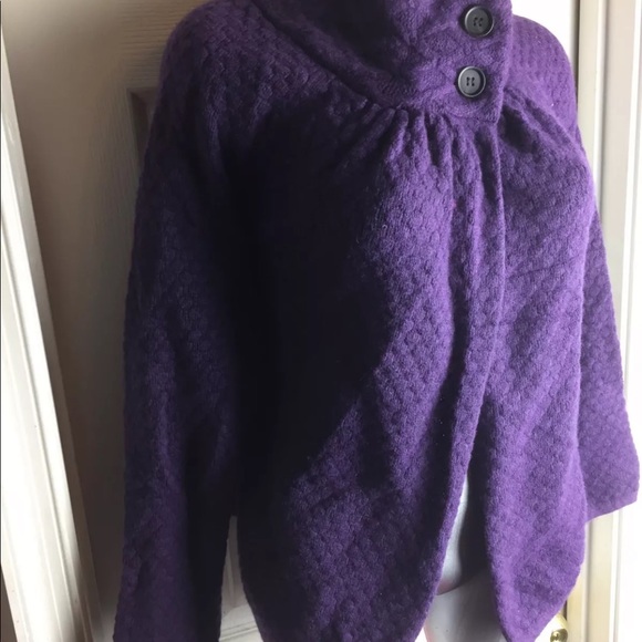 Ann Taylor LOFT Petites Womens SP Purple Eggplant Waffle Knit Sweater Jacket S - Picture 2 of 8